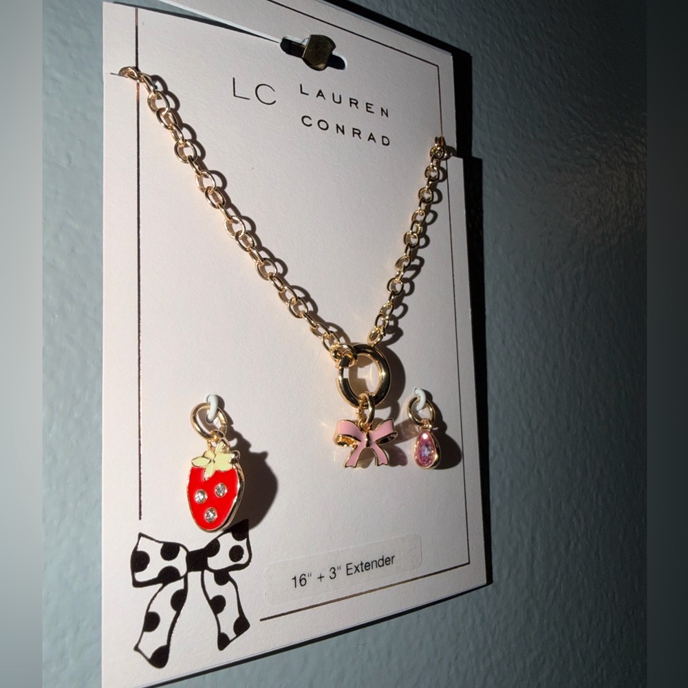 LC Lauren Conrad Necklace with Pink Bow and Charm Earrings - Picture 3 of 3